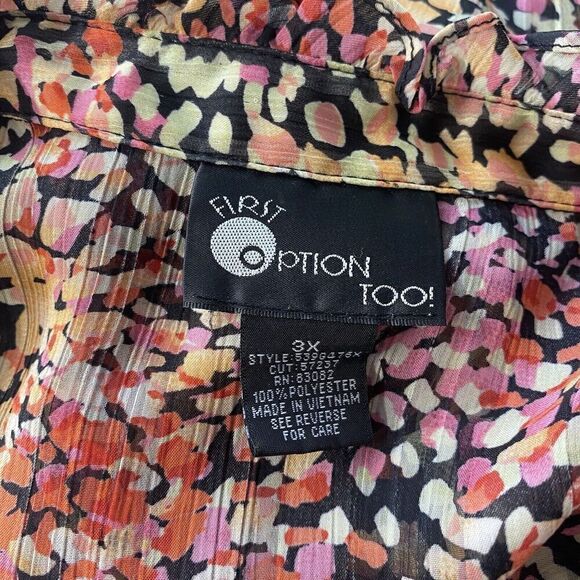 First Option Too Women Short Sleeve Button Up Floral Blouse Multicolored Sz 3X - Picture 4 of 9